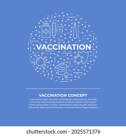 Impfung, Immunisierung Linie Stil Symbol Design Element. Impfstoffe gegen Viren, Impfknötchen, Impfstoff, Schutzvirus. Grippe, Hepatitis, Masern, Covid-Prophylaxe. Flache Vektorgrafik