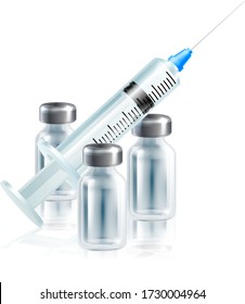 A vaccination immunization or other medicine syringe injection and vial bottles medical design.