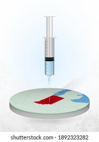 Vaccination of Indiana, injection of a syringe into a map of Indiana. Vector illustration of a syringe with vaccine and map.