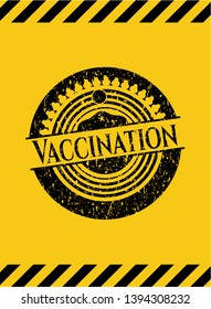Vaccination inside warning sign, black grunge emblem. Vector Illustration. Detailed.