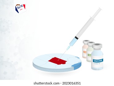 Vaccination in Iowa with different type of COVID-19 vaccine. Сoncept with the vaccine injection in the map of Iowa. Vector illustration.