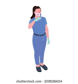 Vaccination isometric icon with nurse in medical mask holding syringe vector illustration