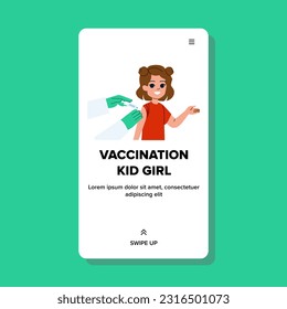 vaccination kid girl vector. child arm, injection plaster, doctor hospital, medical flu, immunization covid vaccination kid girl web flat cartoon illustration