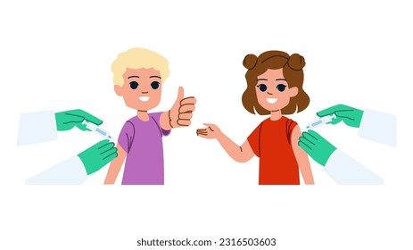 vaccination kid vector. child mask, girl doctor, flu covid, boy children, injection coronavirus vaccination kid character. people flat cartoon illustration