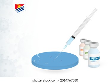 Vaccination in Kiribati with different type of COVID-19 vaccine. Сoncept with the vaccine injection in the map of Kiribati. Vector illustration.