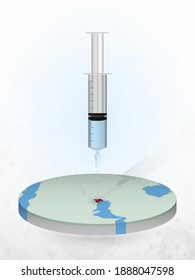 Vaccination of Kuwait, injection of a syringe into a map of Kuwait. Vector illustration of a syringe with vaccine and map.