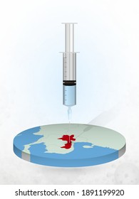 Vaccination of Laos, injection of a syringe into a map of Laos. Vector illustration of a syringe with vaccine and map.