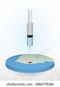 Vaccination of Lesotho, injection of a syringe into a map of Lesotho. Vector illustration of a syringe with vaccine and map.