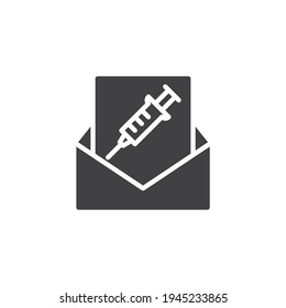 Vaccination letter vector icon. filled flat sign for mobile concept and web design. Vaccination requirement glyph icon. Symbol, logo illustration. Vector graphics