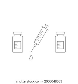 vaccination is a linear icon.syringe. vials.prevention of colds.vaccination.pharmacy, vector illustration.isolated on a white background.the file is editable.