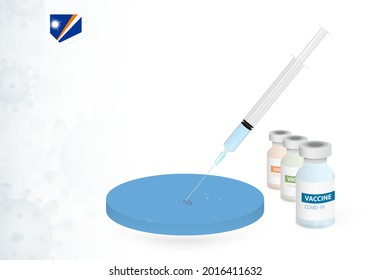 Vaccination in Marshall Islands with different type of COVID-19 vaccine. Сoncept with the vaccine injection in the map of Marshall Islands. Vector illustration.