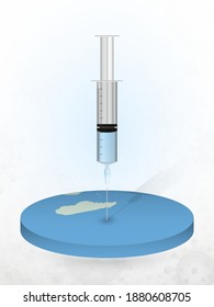 Vaccination of Mauritius, injection of a syringe into a map of Mauritius. Vector illustration of a syringe with vaccine and map.
