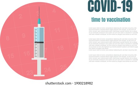 Vaccination - Medical concept of vaccination plan with copy space, syringe on calendar for planning in colored circle.