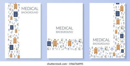 Vaccination medical poster set. New travels after the pandemic. Vaccination passport. Travel permit. Vector illustration