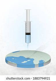 Vaccination of Monaco, injection of a syringe into a map of Monaco. Vector illustration of a syringe with vaccine and map.