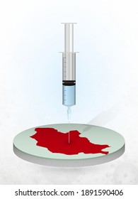 Vaccination of Mongolia, injection of a syringe into a map of Mongolia. Vector illustration of a syringe with vaccine and map.