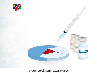 Vaccination in Namibia with different type of COVID-19 vaccine. Сoncept with the vaccine injection in the map of Namibia. Vector illustration.