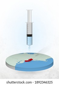 Vaccination of New Jersey, injection of a syringe into a map of New Jersey. Vector illustration of a syringe with vaccine and map.