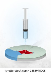 Vaccination of Nigeria, injection of a syringe into a map of Nigeria. Vector illustration of a syringe with vaccine and map.