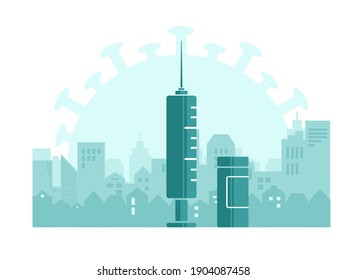 Vaccination on panoramic city background
