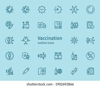 Vaccination outline icons for medical app, web, mobile, presentations and others.