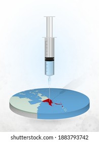 Vaccination of Papua New Guinea, injection of a syringe into a map of Papua New Guinea. Vector illustration of a syringe with vaccine and map.