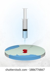 Vaccination of Paraguay, injection of a syringe into a map of Paraguay. Vector illustration of a syringe with vaccine and map.