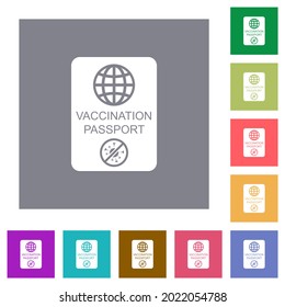 Vaccination passport flat icons on simple color square backgrounds