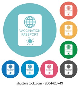 Vaccination passport flat white icons on round color backgrounds
