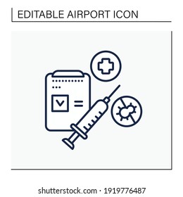 Vaccination passport line icon. Mandatory vaccination against coronavirus. Protect yourself. Airport new normal concept. Isolated vector illustration.Editable stroke