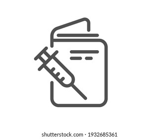 Vaccination passport line icon. Vaccine syringe sign. Jabbed symbol. Quality design element. Linear style vaccination passport icon. Editable stroke. Vector