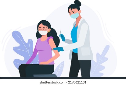 Vaccination for a patient by a health care worker illustration
