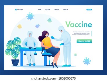 Vaccination of patients during an epidemic. Flat 2D. Vector illustration landing page
