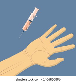 Vaccination of patients. Syringe with lecturing.