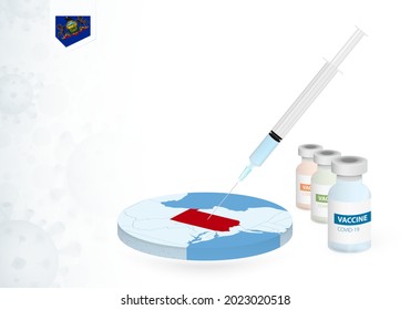 Vaccination in Pennsylvania with different type of COVID-19 vaccine. Сoncept with the vaccine injection in the map of Pennsylvania. Vector illustration.