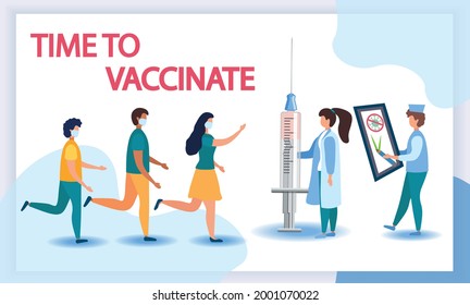 Vaccination of people against various diseases, the coronavirus COVID19. Queue of people in medical masks for vaccination