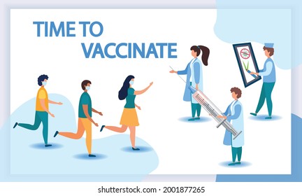 Vaccination of people against various diseases, the coronavirus COVID19. Queue of people in medical masks for vaccination