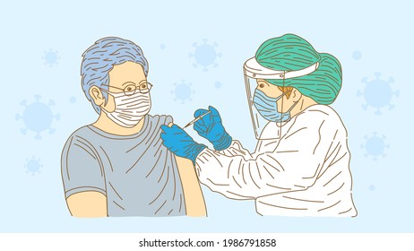 Vaccination of people by doctors To build immunity against the virus covid-19