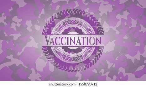 Vaccination pink written on a camo texture. Vector Illustration. Detailed.