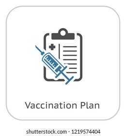 Vaccination Plan Flat Icon Design. Clipboard with Syringe. Medical Services