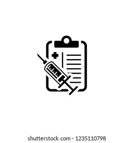 Vaccination Plan Flat Icon Design. Clipboard with Syringe. Medical Services