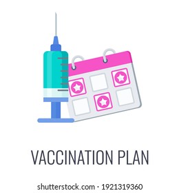 Vaccination plan icon. Schedule, dose of vaccine. Protect people from the coronavirus pandemic. Global immunization.