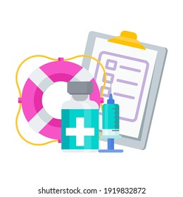 Vaccination plan icon. Vaccine as a Lifebuoy against viral infections. Protect people from the coronavirus pandemic. Global immunization.