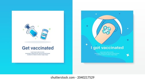 Vaccination Poster illustration with syringe and medical plaster.
Get vaccinated to protect against the virus.