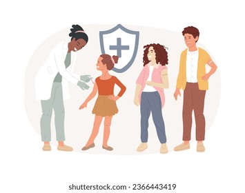 Vaccination of preteens and teens isolated concept vector illustration. Older children immunization, vaccination of teens and preteens, prevent kids from infectious diseases vector concept.