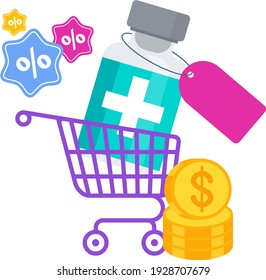 Vaccination price icon. Free vaccination of the poor. Syringe and dose of vaccine. Protect people from the coronavirus pandemic. Global immunization.