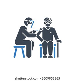 Vaccination process for elderly Icon On White Background