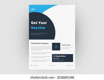 Vaccination program flyer template. Covid vaccination poster leaflet design. Virus vaccination program flyer template.