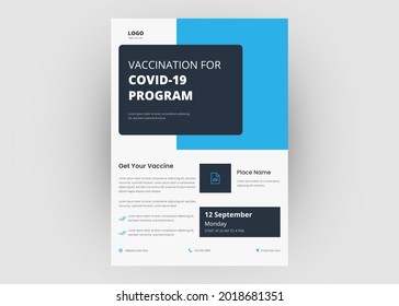Vaccination program flyer template. Covid vaccination poster leaflet design. Virus vaccination program flyer template.