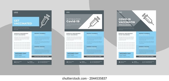Vaccination program flyer template. Covid vaccination poster leaflet design. Virus vaccination program flyer template.